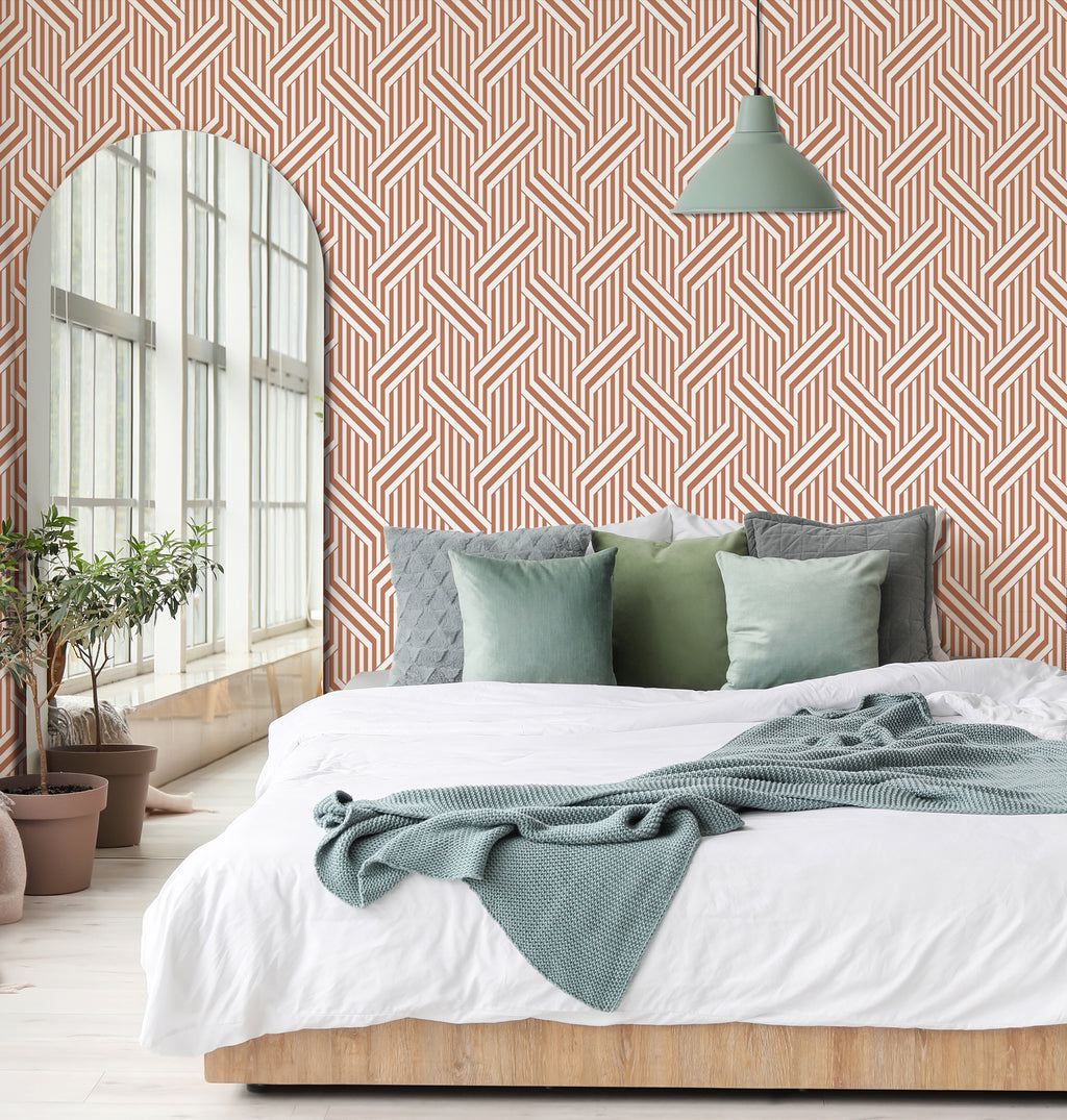 Walraime Home Wall Decor Modern Style Geometric Interlaced Lines Peel and Stick Self-Adhesive Wallpaper Wall Mural Decoration WRM098